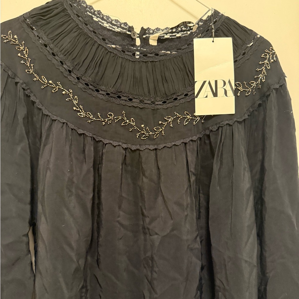 Zara Black Embroidered dress
